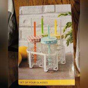 Set of Four Colorful Mason Jar Glasses